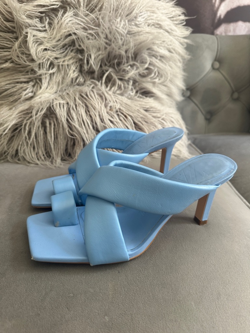 Zara Light Blue Crisscross Mule Heels